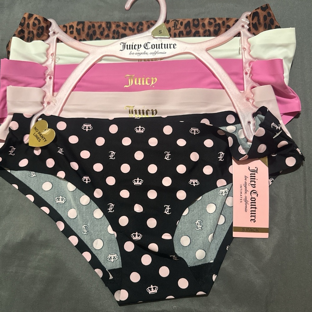 Juicy Couture women Pink & Black Polka Dot Bikini Briefs - 5 Pack